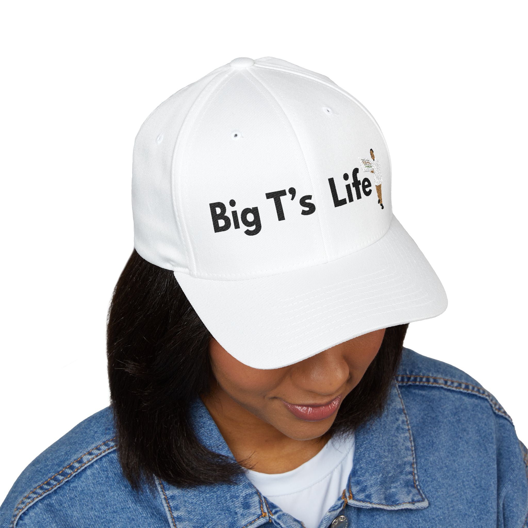 Big T’s Life Embroidered Cap — White Structured Baseball Hat