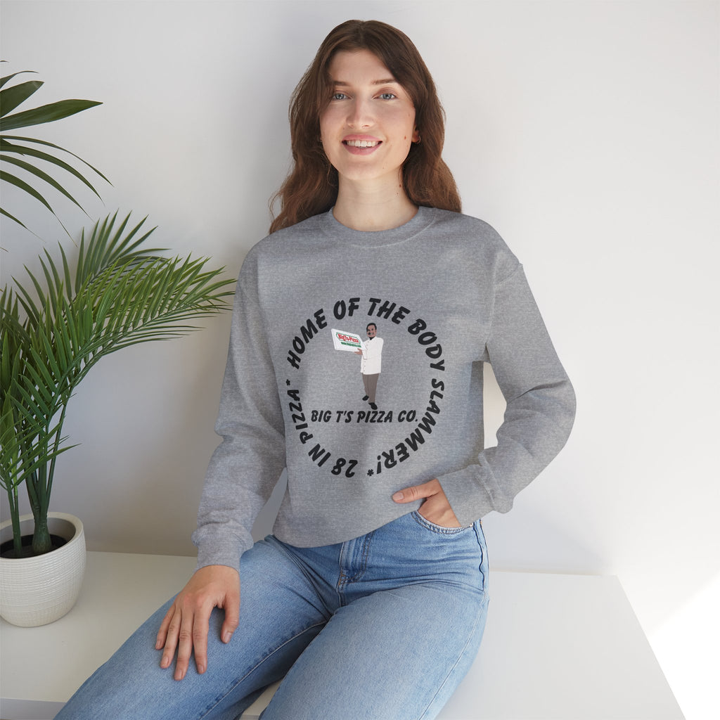 Pizza Shop Crewneck Sweatshirt — "Home of the Body Slammer" Big T's Pizza Co.