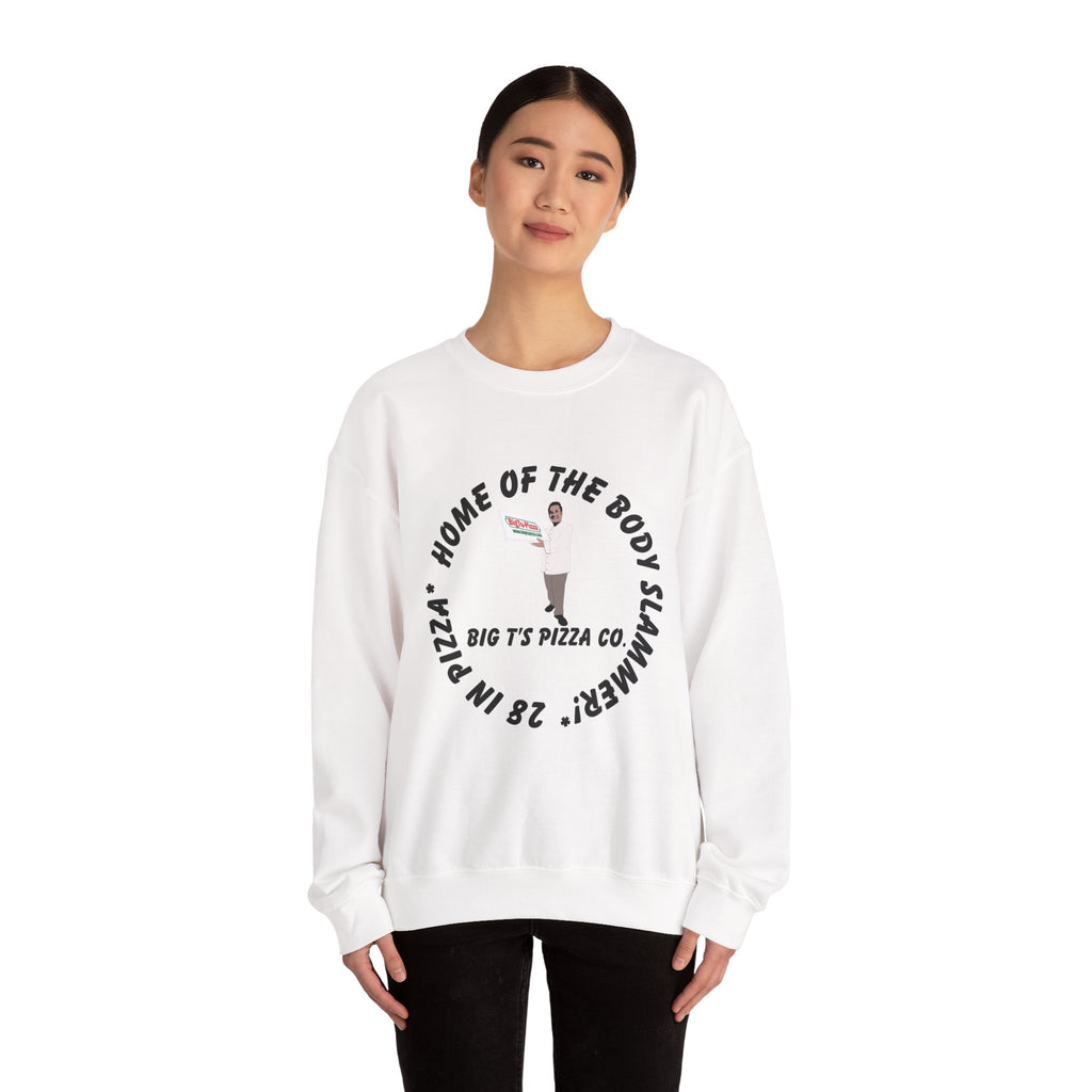 Pizza Shop Crewneck Sweatshirt — "Home of the Body Slammer" Big T's Pizza Co.