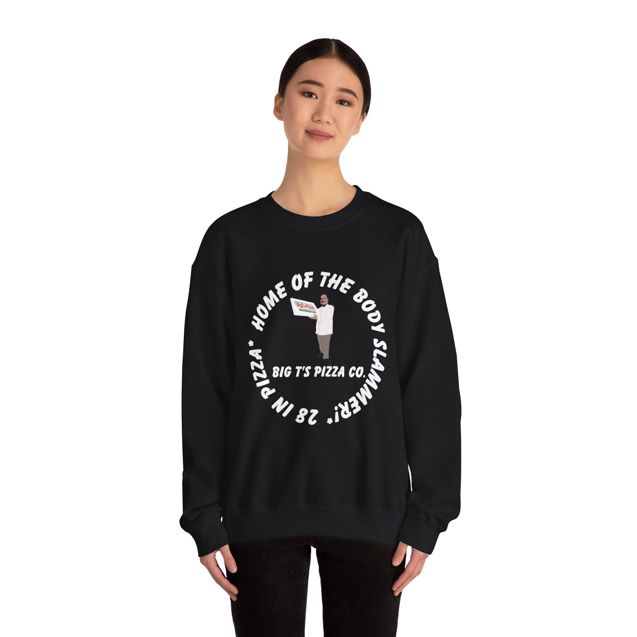 Pizza Crewneck Sweatshirt — "Home of the Body Slammer" Big T's Pizza Co.