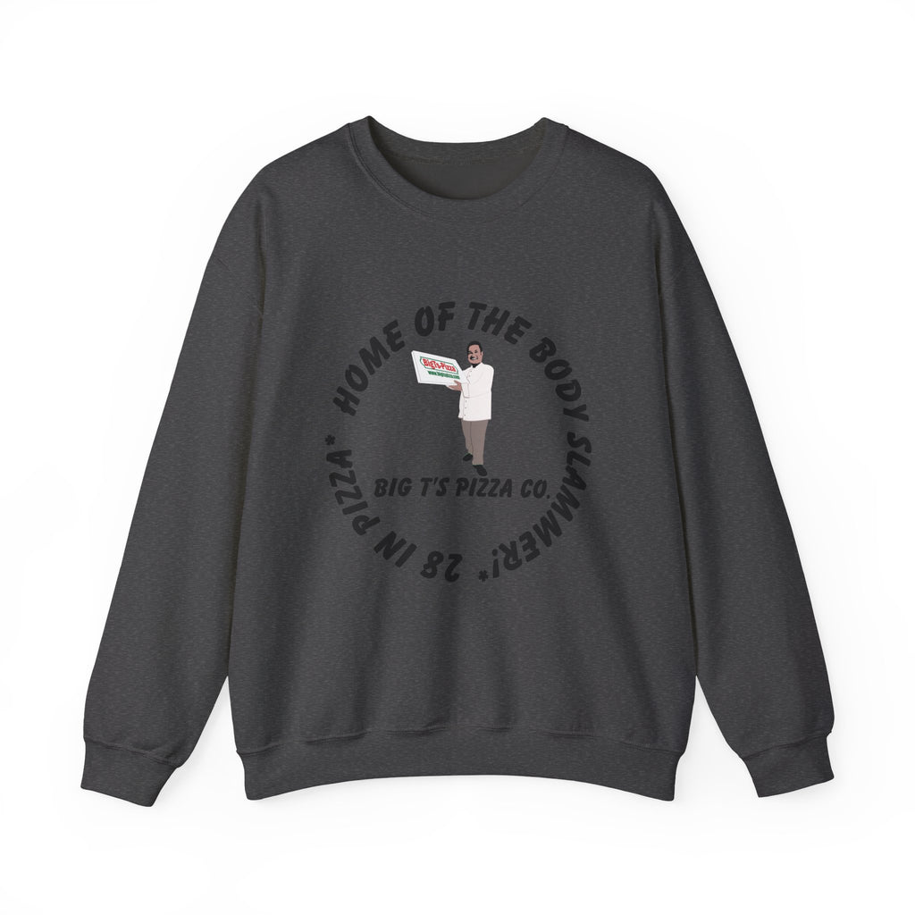 Pizza Shop Crewneck Sweatshirt — "Home of the Body Slammer" Big T's Pizza Co.