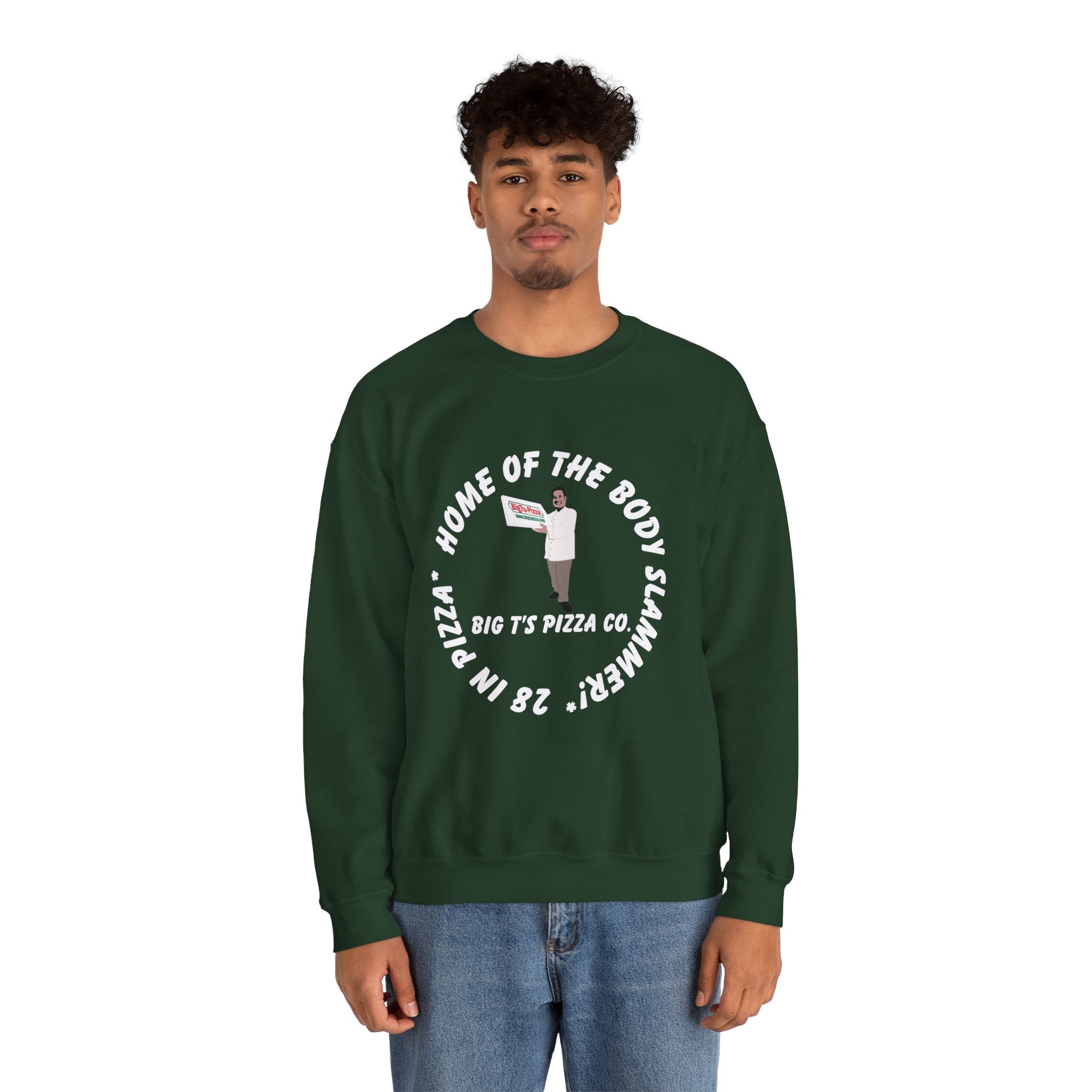 Pizza Crewneck Sweatshirt — "Home of the Body Slammer" Big T's Pizza Co.