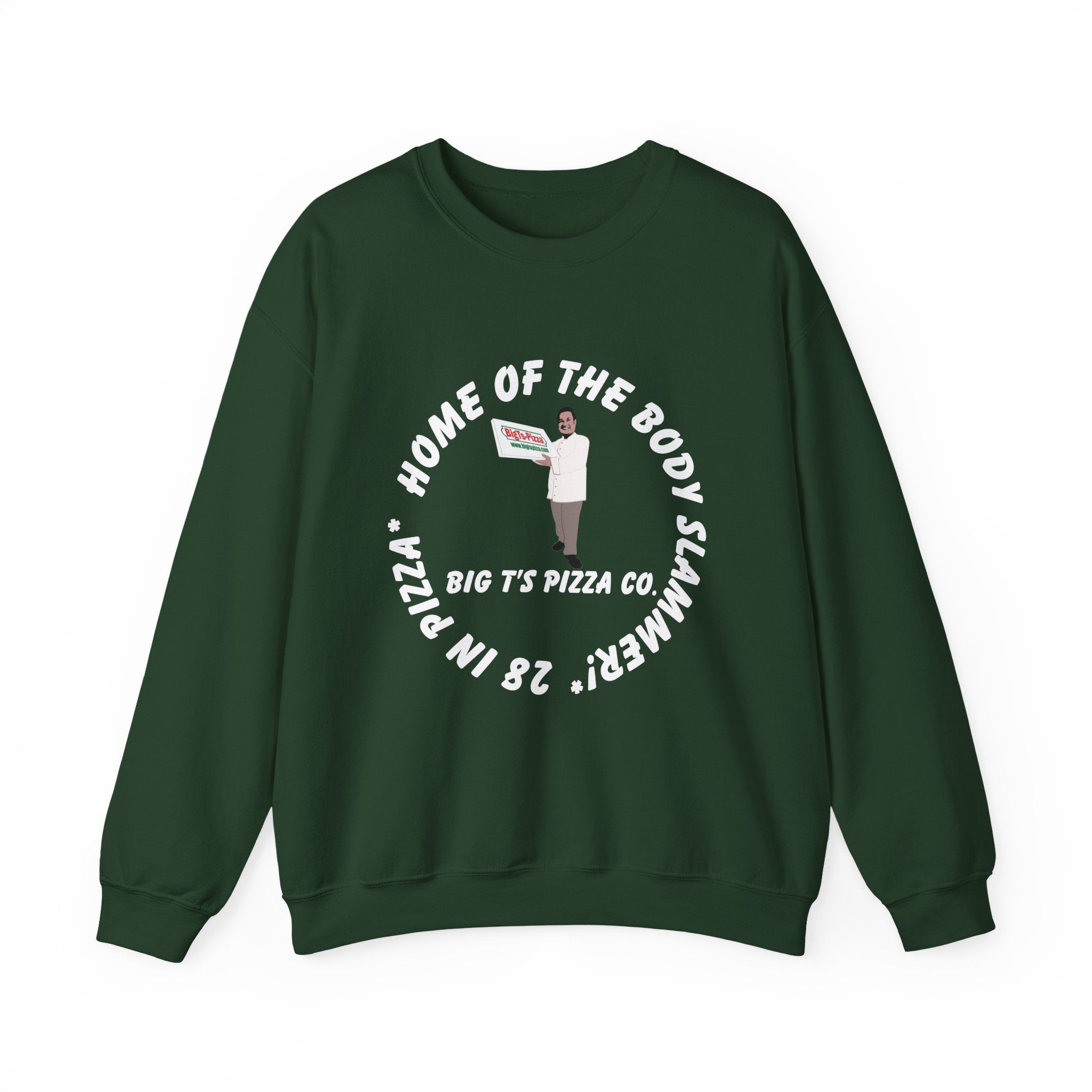 Pizza Crewneck Sweatshirt — "Home of the Body Slammer" Big T's Pizza Co.