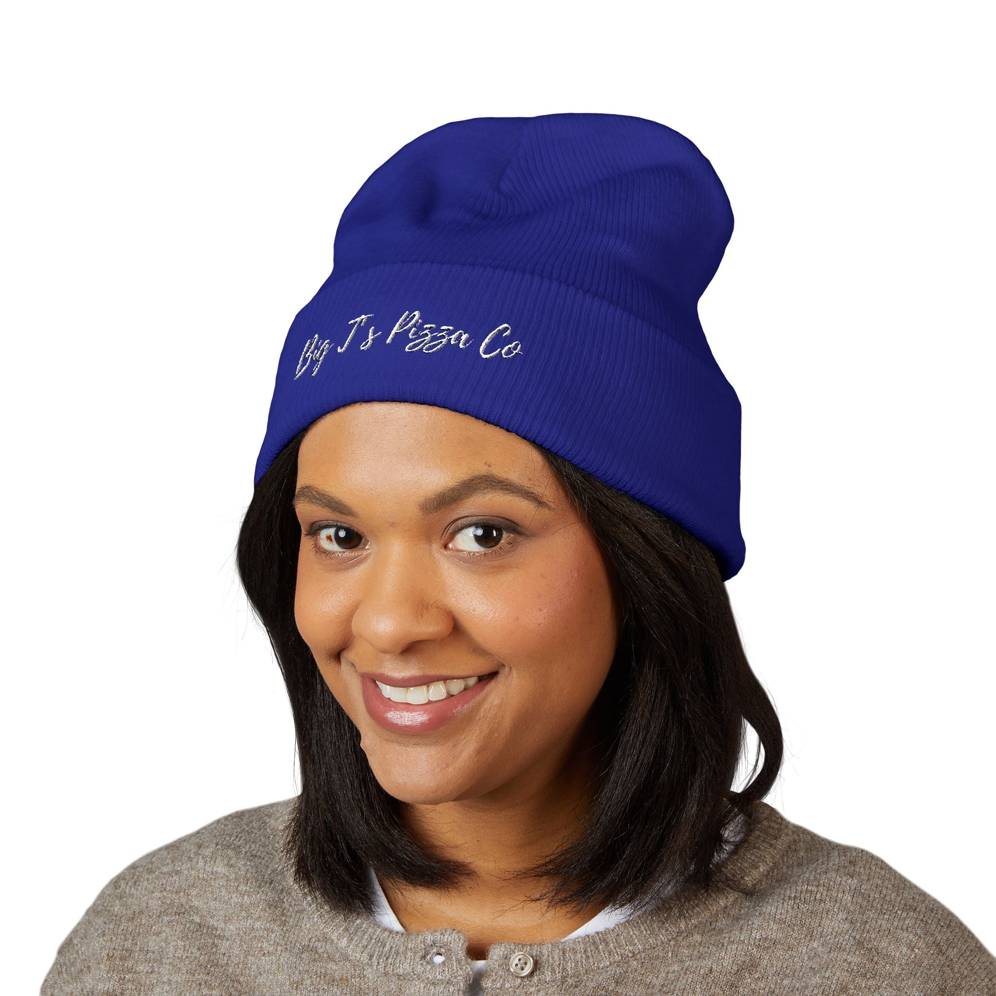 Embroidered 'Big J's Pizza Co' Cuffed Beanie – Cozy Branded Winter Hat