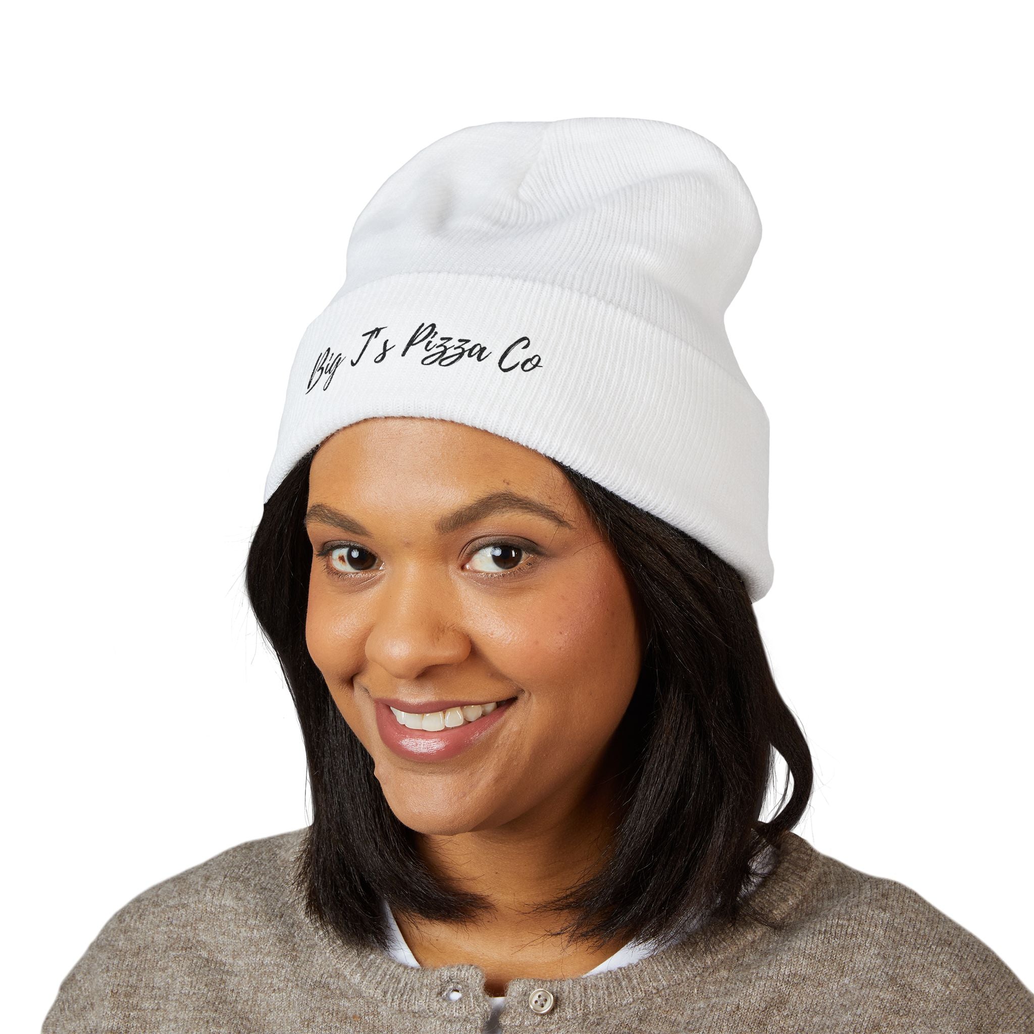 Big J's Pizza Co Embroidered Cuffed Beanie — Cozy Pizza Shop Logo Hat