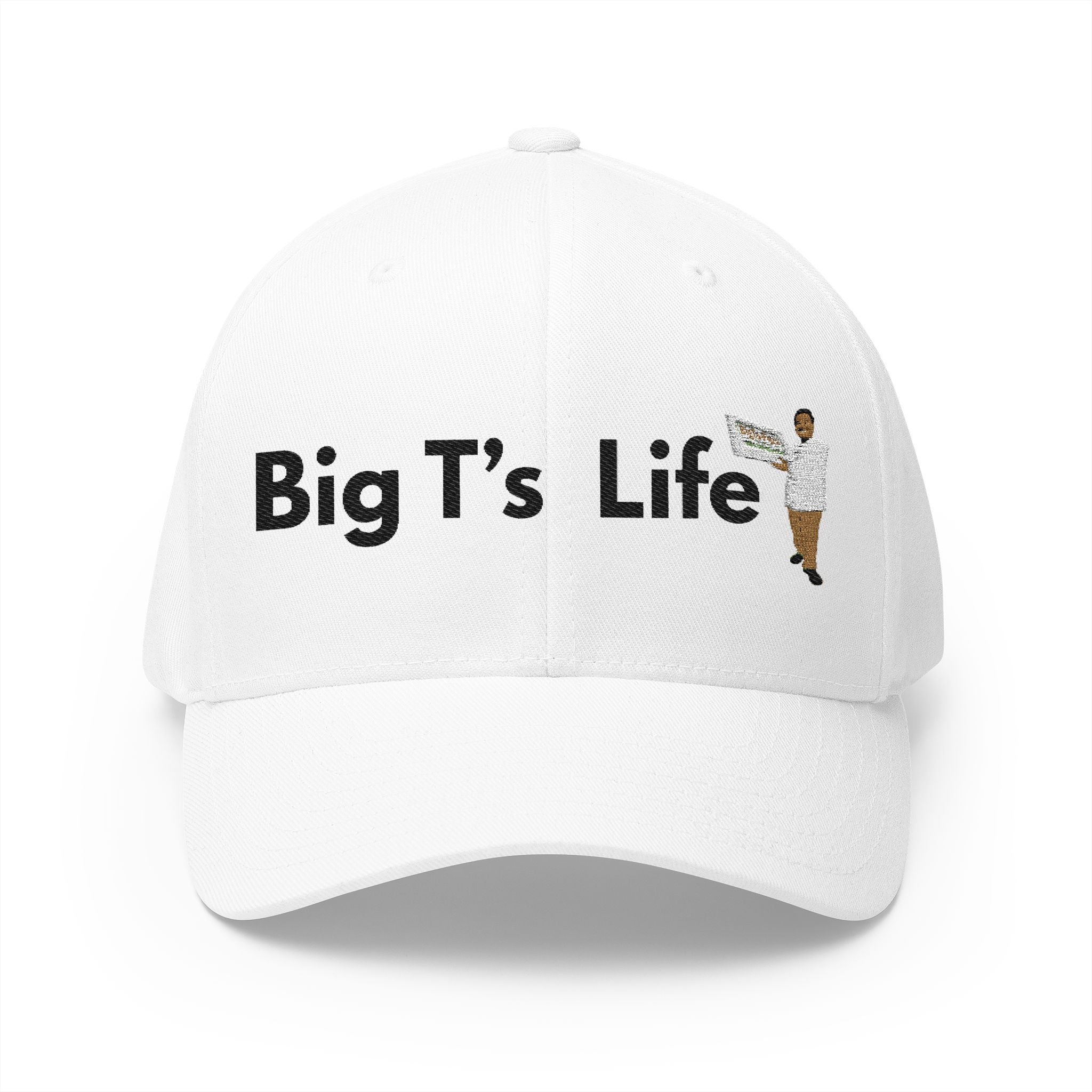 Big T’s Life Embroidered Cap — White Structured Baseball Hat