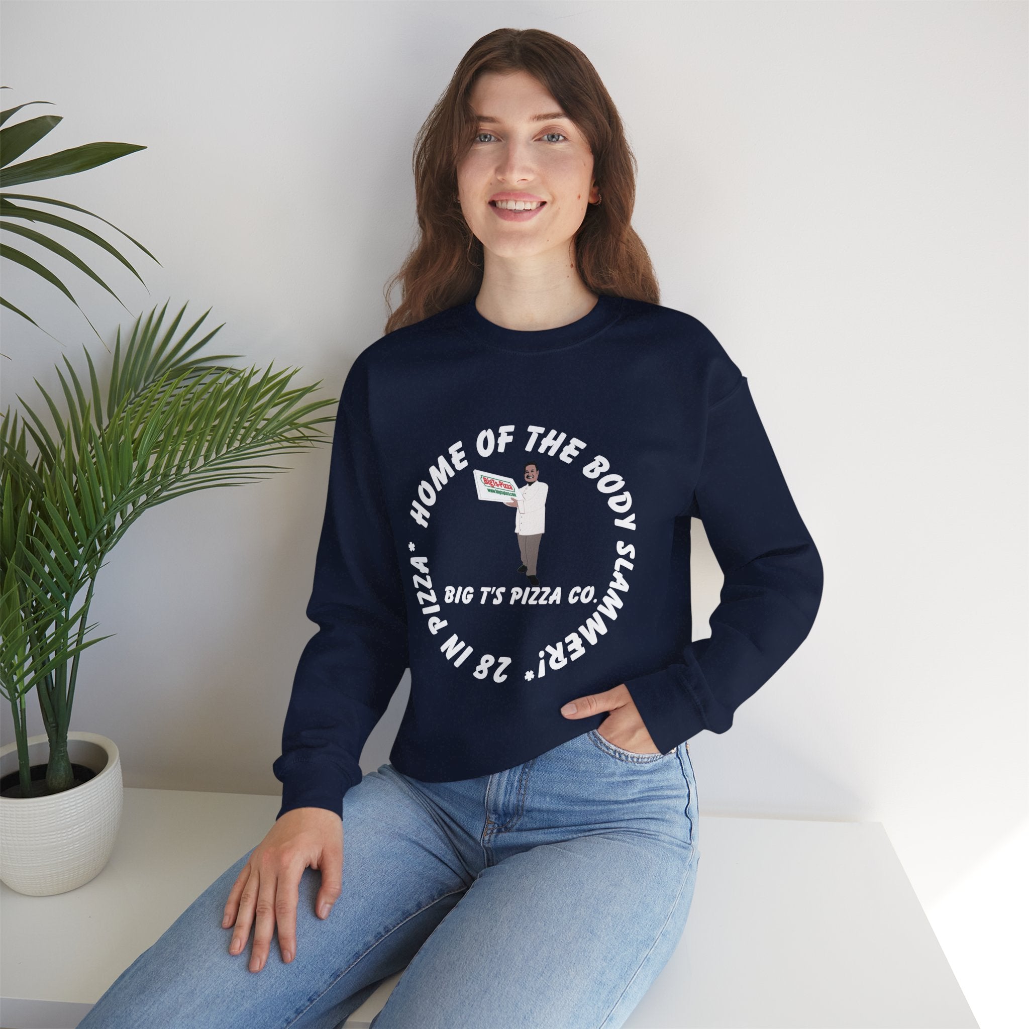 Pizza Crewneck Sweatshirt — "Home of the Body Slammer" Big T's Pizza Co.
