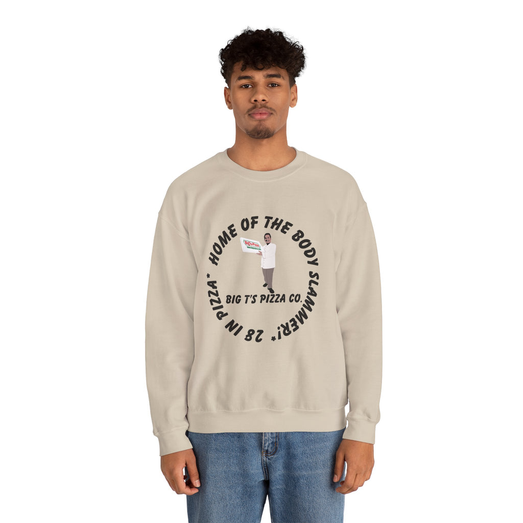 Pizza Shop Crewneck Sweatshirt — "Home of the Body Slammer" Big T's Pizza Co.
